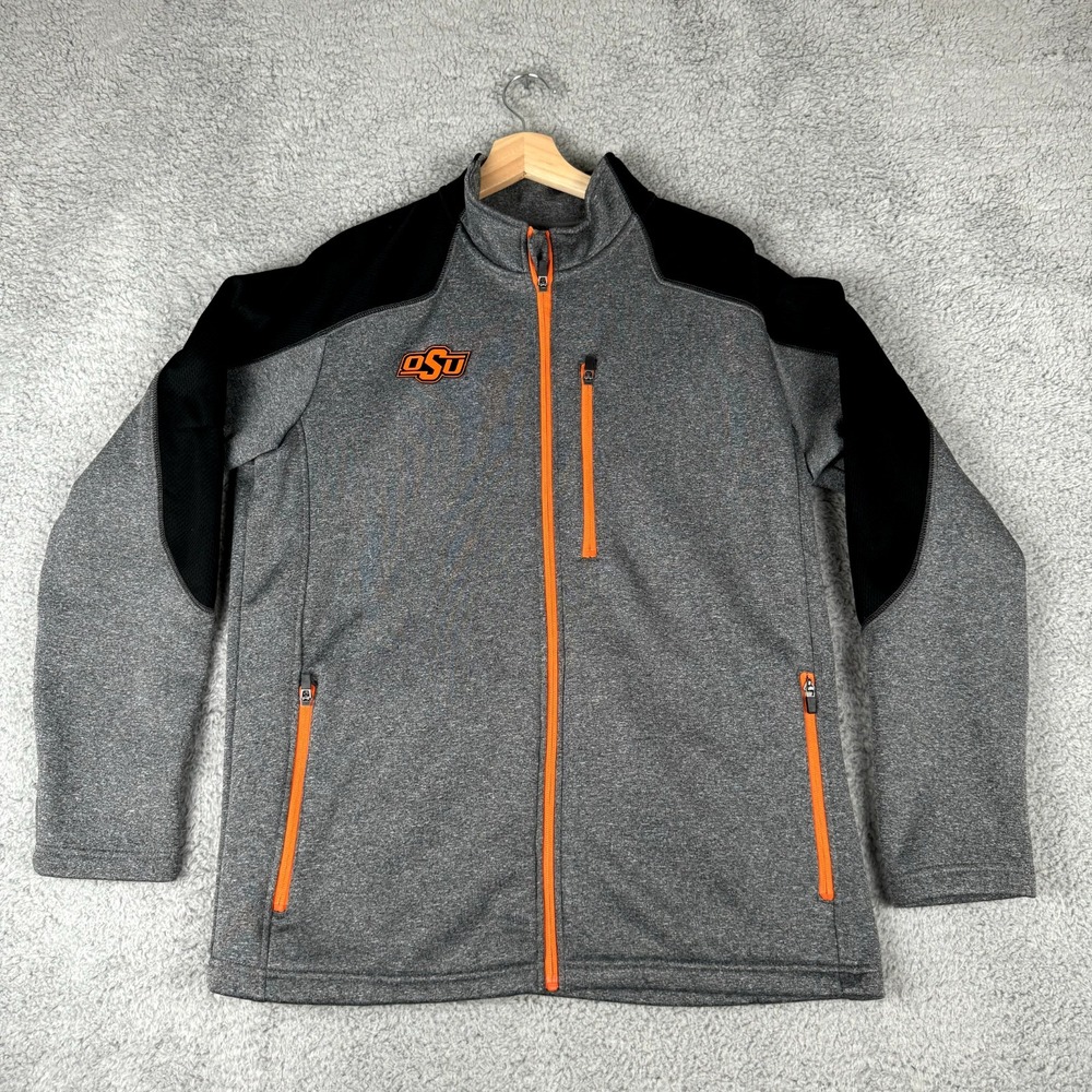 Oklahoma State Cowboys Jacket Men Large Grey Black NCAA Football Bastetball Logo